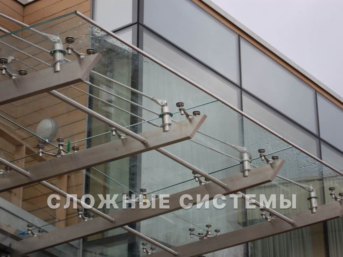 Стеклянные козырьки и навесы сложных форм, размеров, крепления